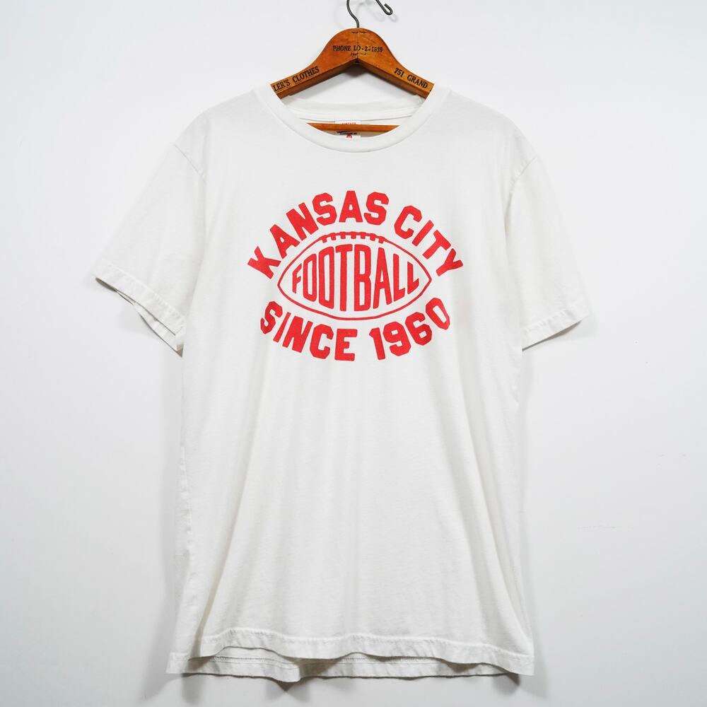 Charlie Hustle Kansas City Football T-Shirt White Vintage Style USA Made Size M